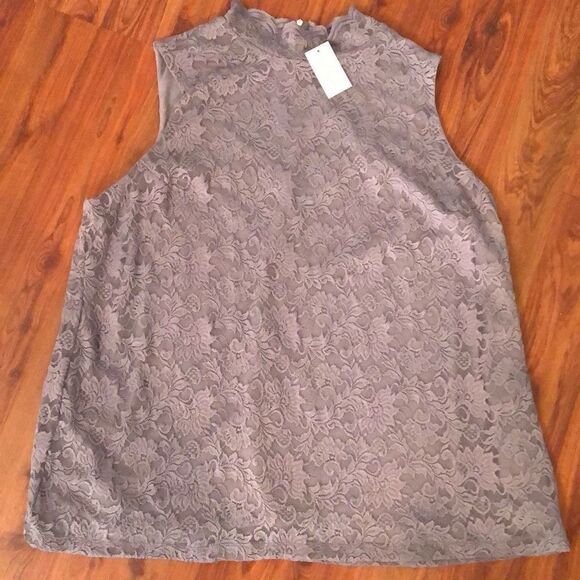 NWT Susan graver Gray stretch lace mock turtleneck sleeveless top size 3X - Picture 2 of 6